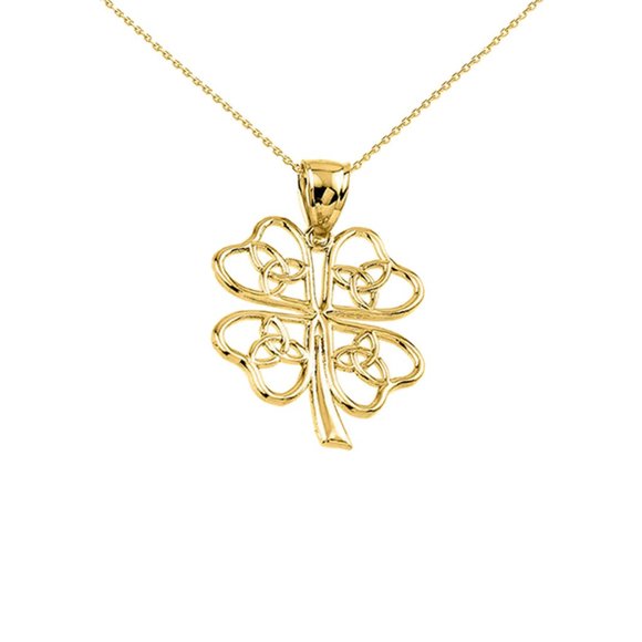 Solid 10k Gold Celtic Trinity Knot Clover Pendant - Yellow, Rose, White